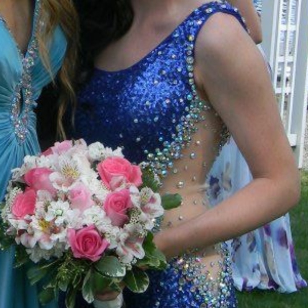 Navy sequin prom dress